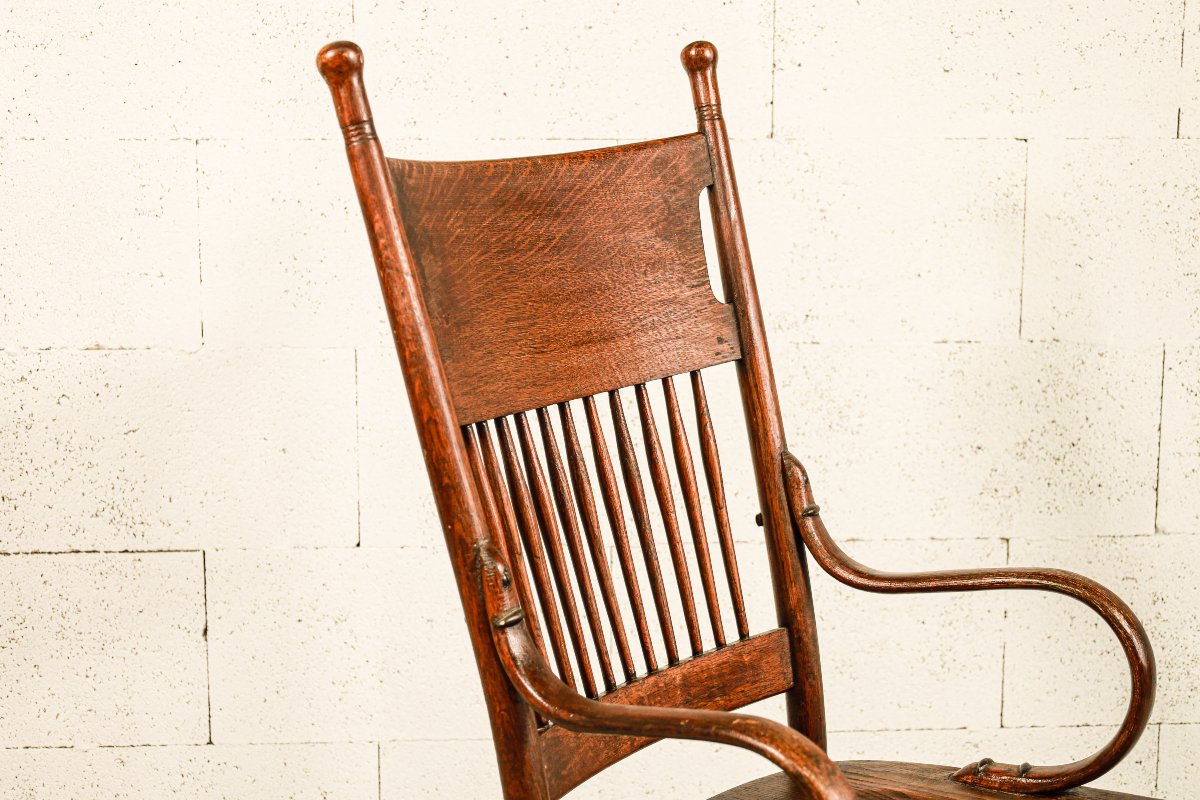 Art And Craft Brutalist Oak Armchair-photo-8