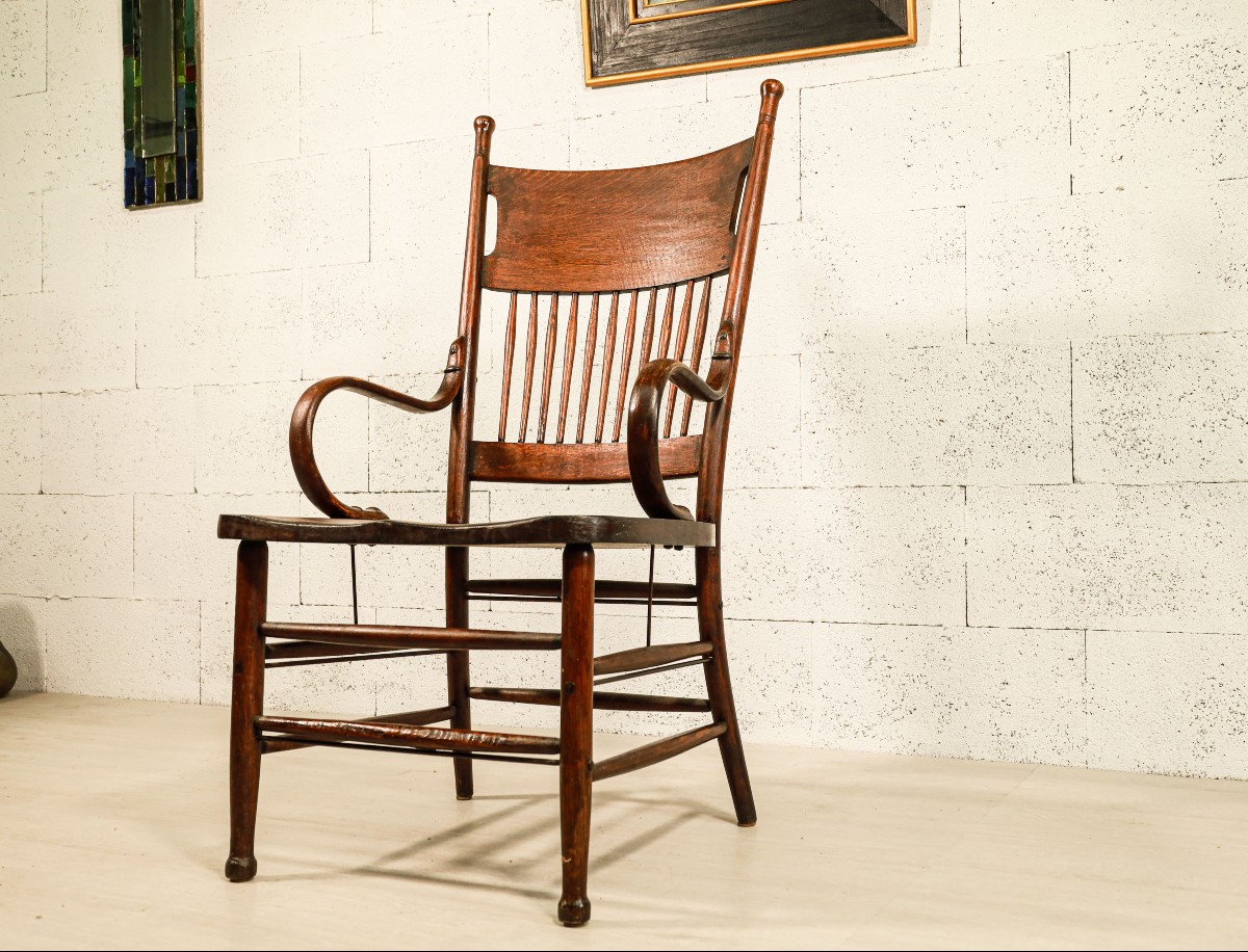 Art And Craft Brutalist Oak Armchair