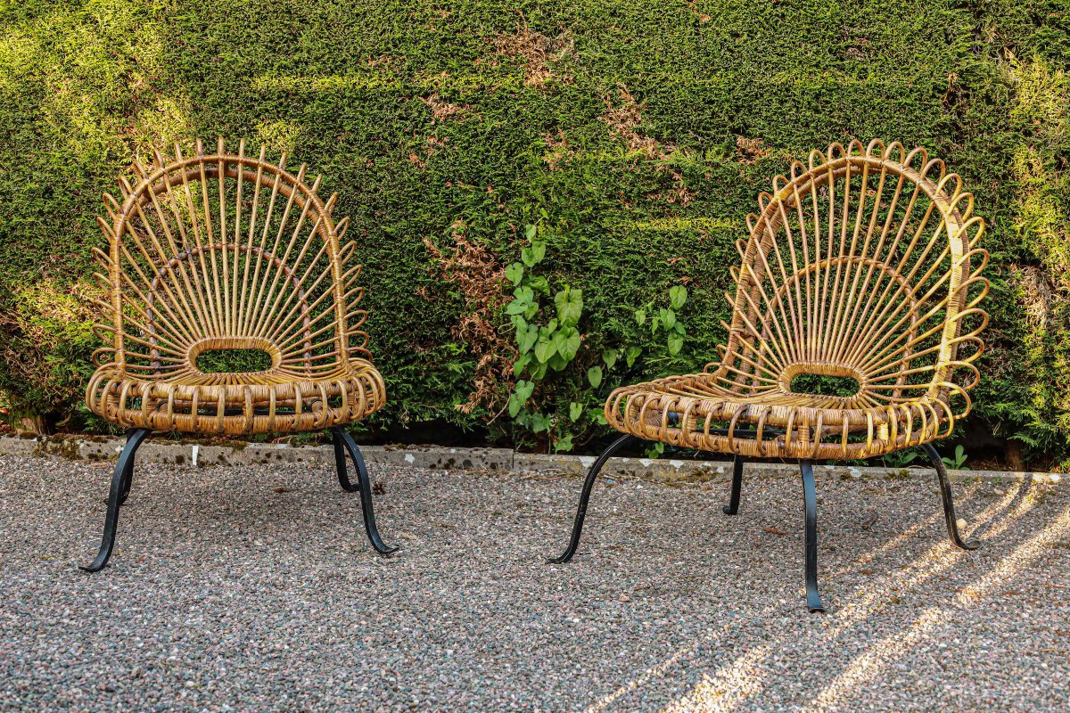 Paire de fauteuils en rotin osier et fer forgé design Janine Abraham et Dirk Jan Rol vintage-photo-2