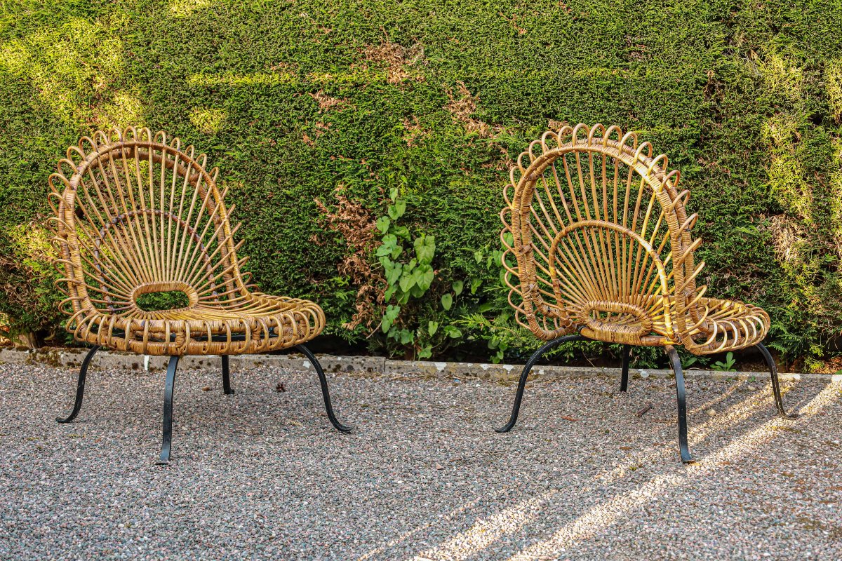 Paire de fauteuils en rotin osier et fer forgé design Janine Abraham et Dirk Jan Rol vintage-photo-3