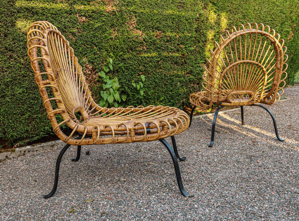 Paire de fauteuils en rotin osier et fer forgé design Janine Abraham et Dirk Jan Rol vintage-photo-4
