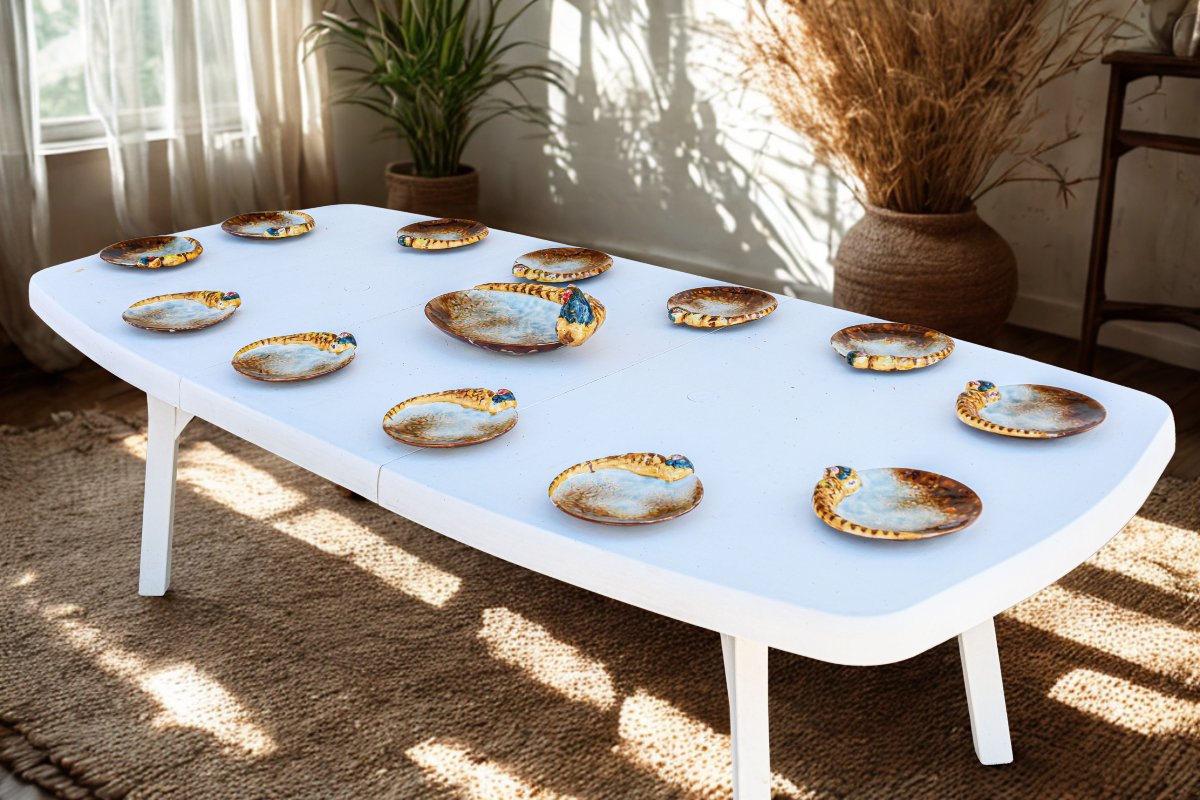 Service Of Barbotine Dessert Plates And A Pheasant Dish From The Tannay (nevers) Workshop-photo-3