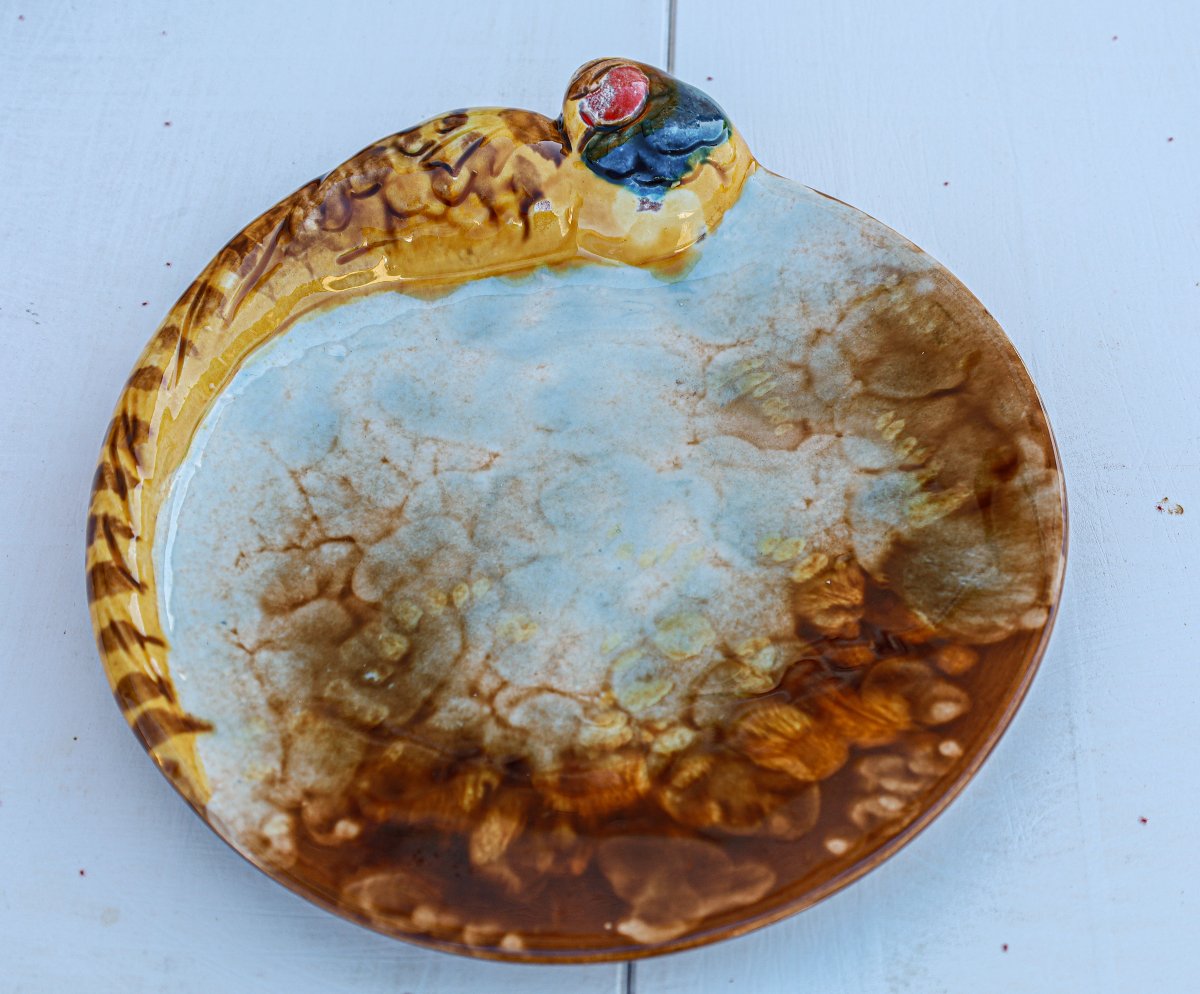 Service Of Barbotine Dessert Plates And A Pheasant Dish From The Tannay (nevers) Workshop-photo-3