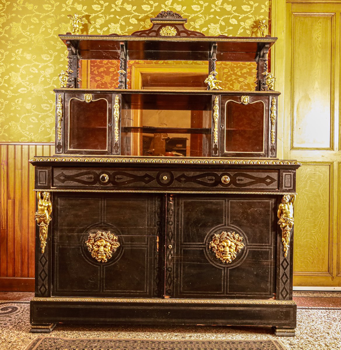 Exceptional Napoleon III Period Cabinet In Ebony And Bronze-photo-2