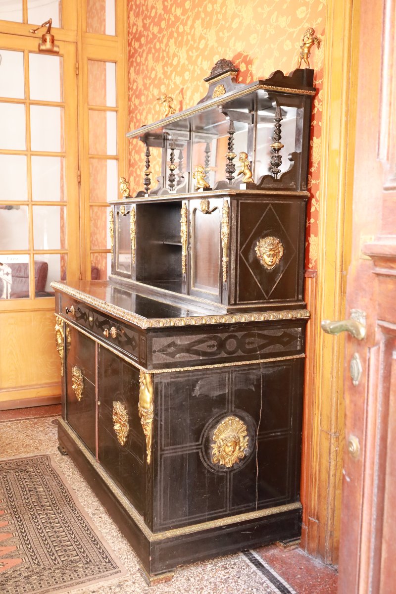 Exceptional Napoleon III Period Cabinet In Ebony And Bronze-photo-3