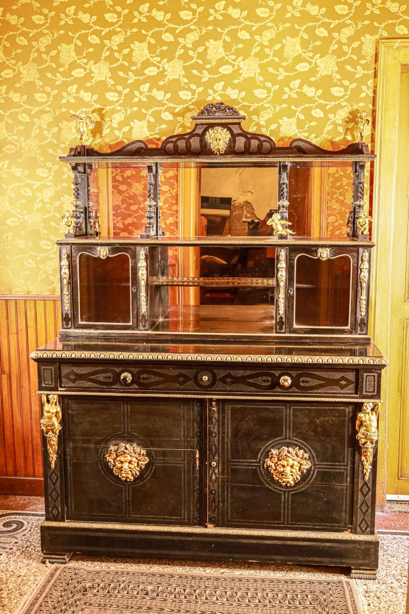 Exceptional Napoleon III Period Cabinet In Ebony And Bronze