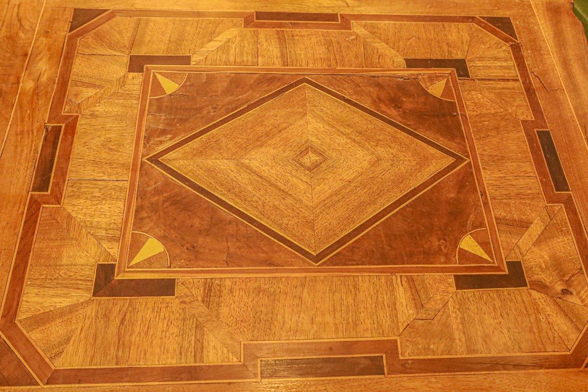 Late 18th Century Inlaid Walnut Middle Or Games Table Louis XV Alsace-photo-4