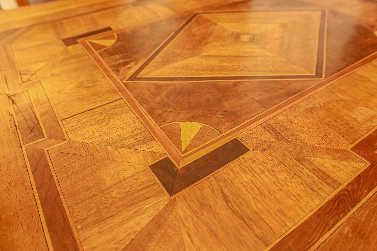 Late 18th Century Inlaid Walnut Middle Or Games Table Louis XV Alsace-photo-2