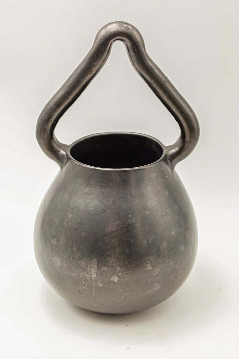 Rare Large Matte Black Ceramic Cauldron In The Style Of Georges Jouve Vintage 50's Design-photo-2