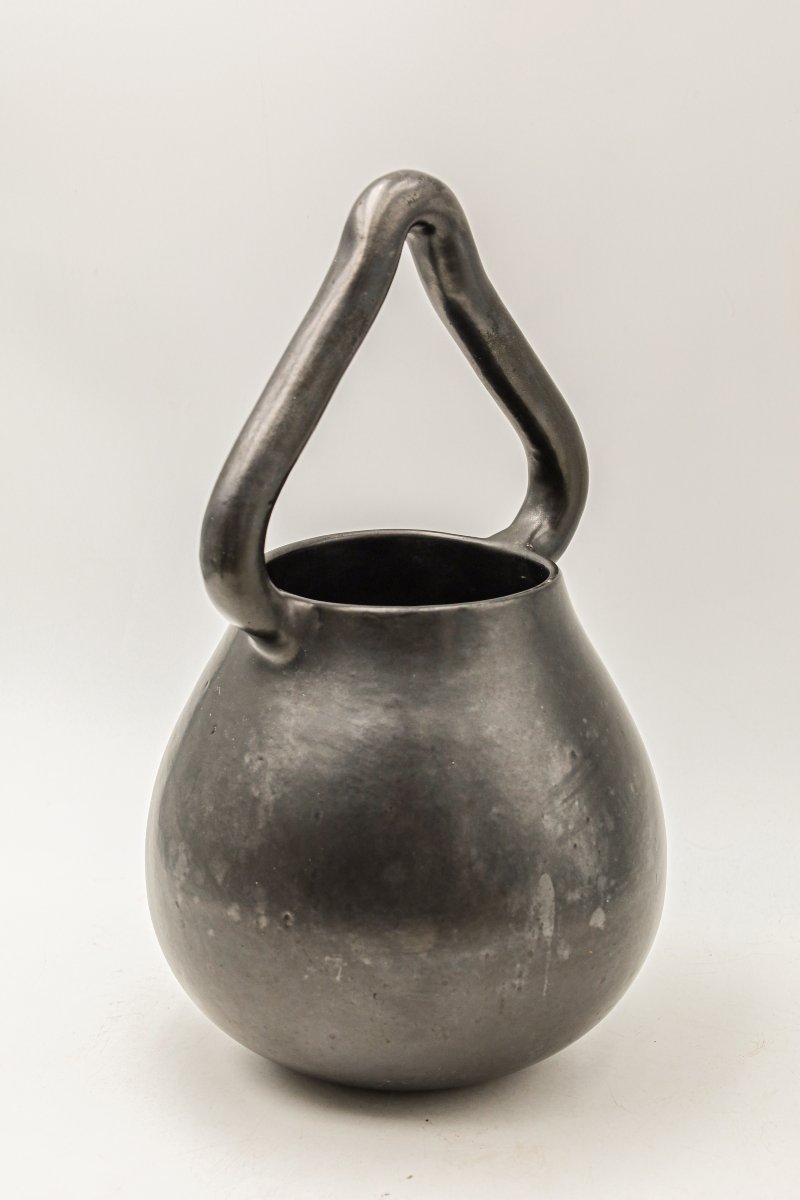 Rare Large Matte Black Ceramic Cauldron In The Style Of Georges Jouve Vintage 50's Design-photo-3
