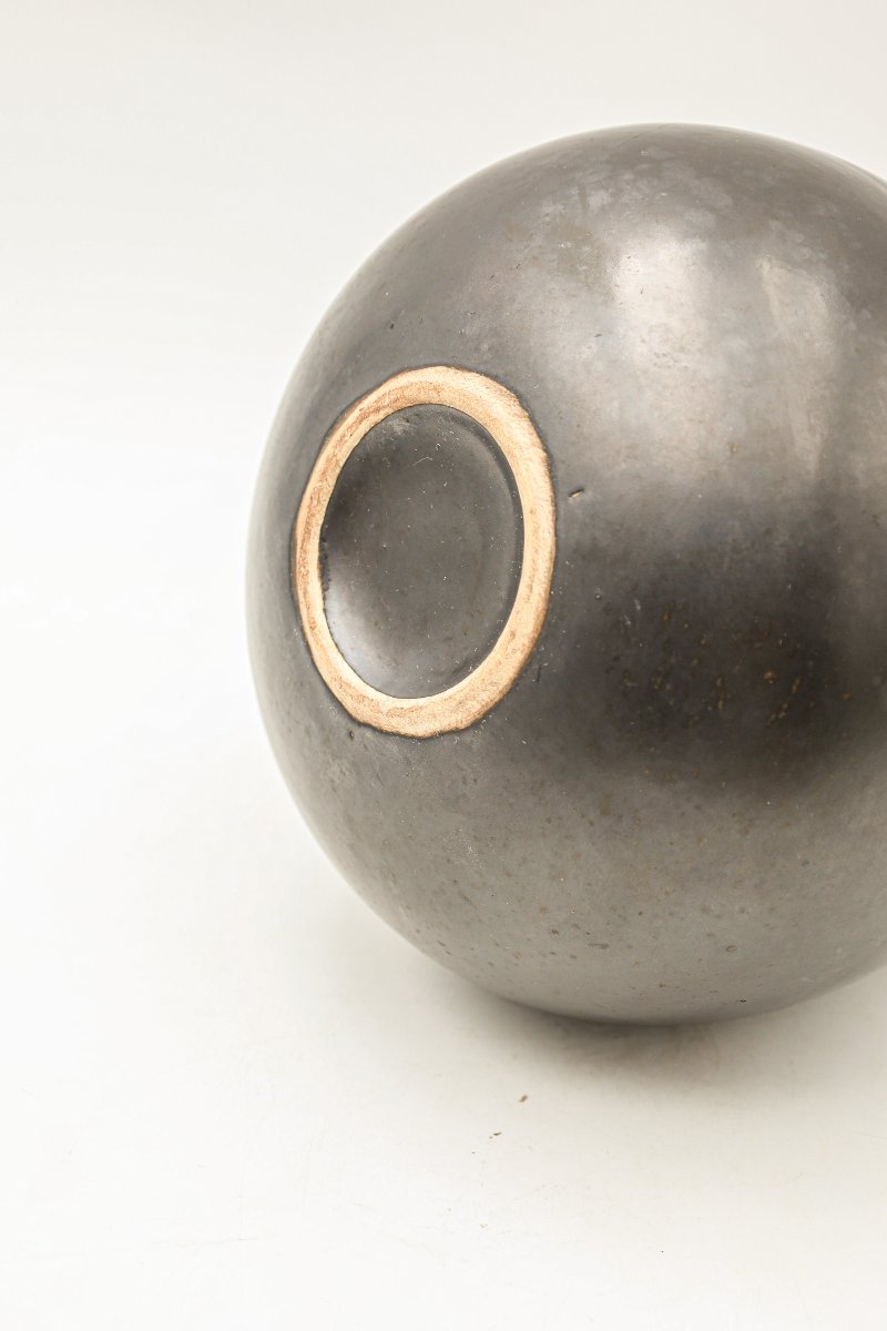 Rare Large Matte Black Ceramic Cauldron In The Style Of Georges Jouve Vintage 50's Design-photo-2