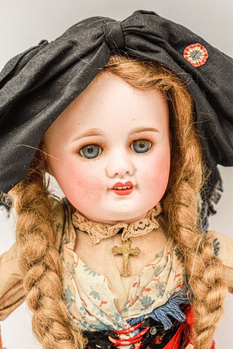 Antique Alsatian Porcelain Headstock Open Mouth Sleeping Eyes-photo-2