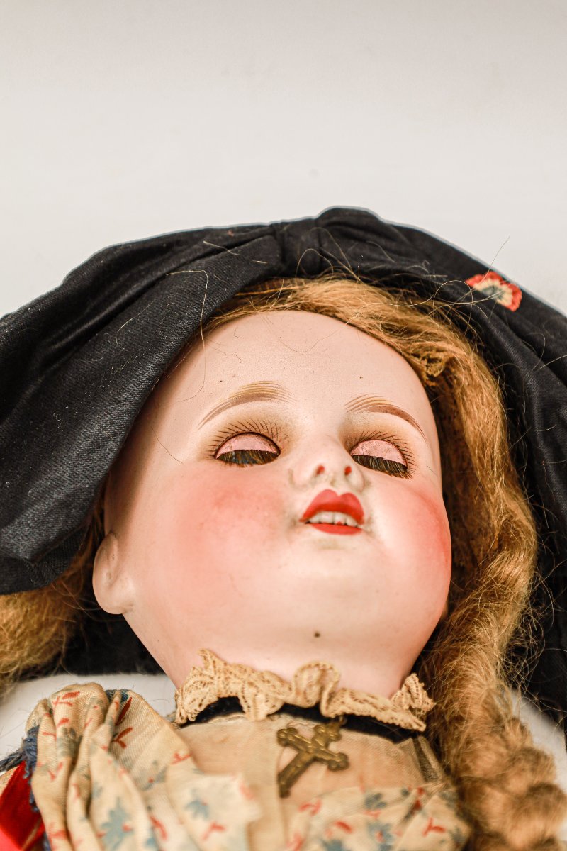 Antique Alsatian Porcelain Headstock Open Mouth Sleeping Eyes-photo-3