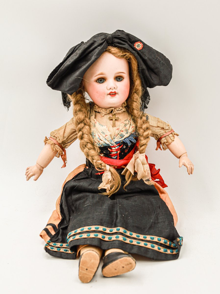 Antique Alsatian Porcelain Headstock Open Mouth Sleeping Eyes