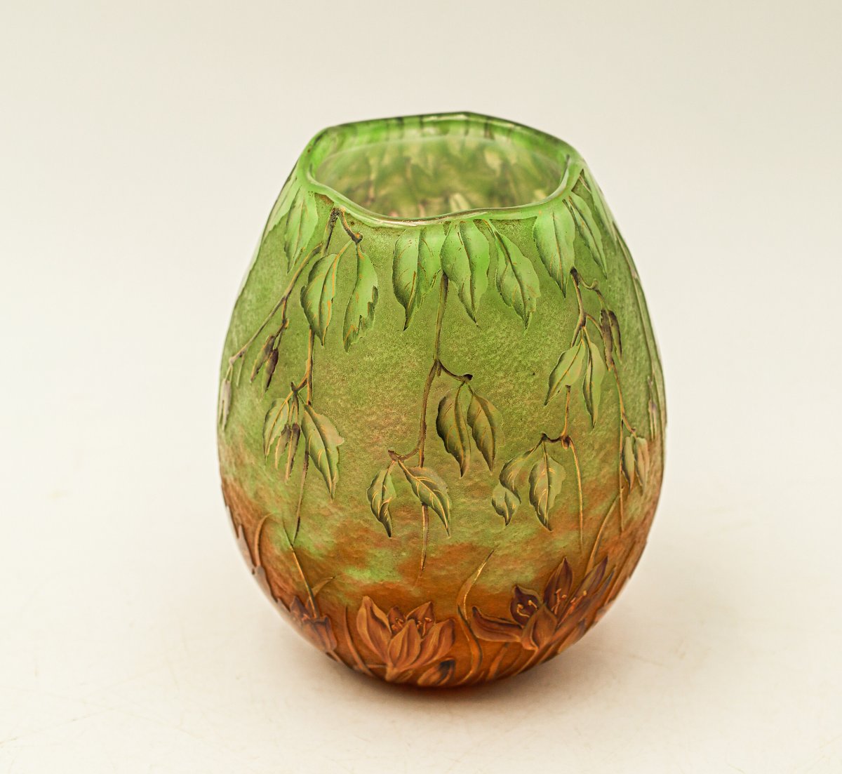 Daum Nancy Acid-etched Multi-layered Glass Vase With Crocus Art Nouveau Pâte De Verre Design-photo-3