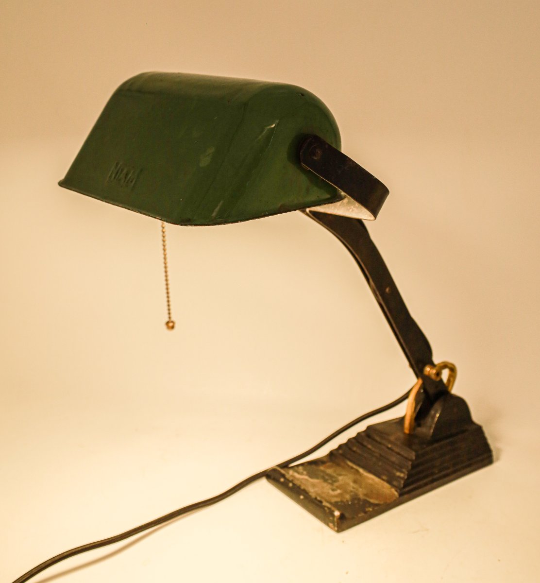 Lampe de banquier bureau de marque Niam Art Déco tôle émaillée fonte-photo-2