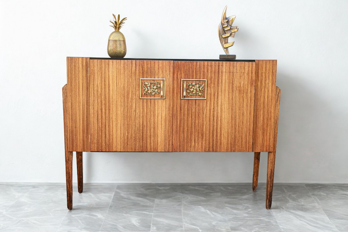 Vintage Art Deco Oak Designer Bar Cabinet-photo-2
