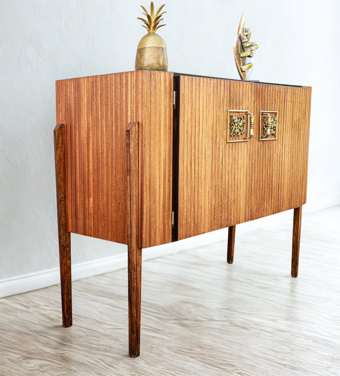 Vintage Art Deco Oak Designer Bar Cabinet-photo-4