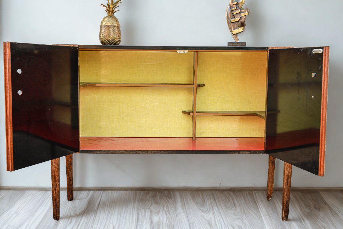 Vintage Art Deco Oak Designer Bar Cabinet-photo-4