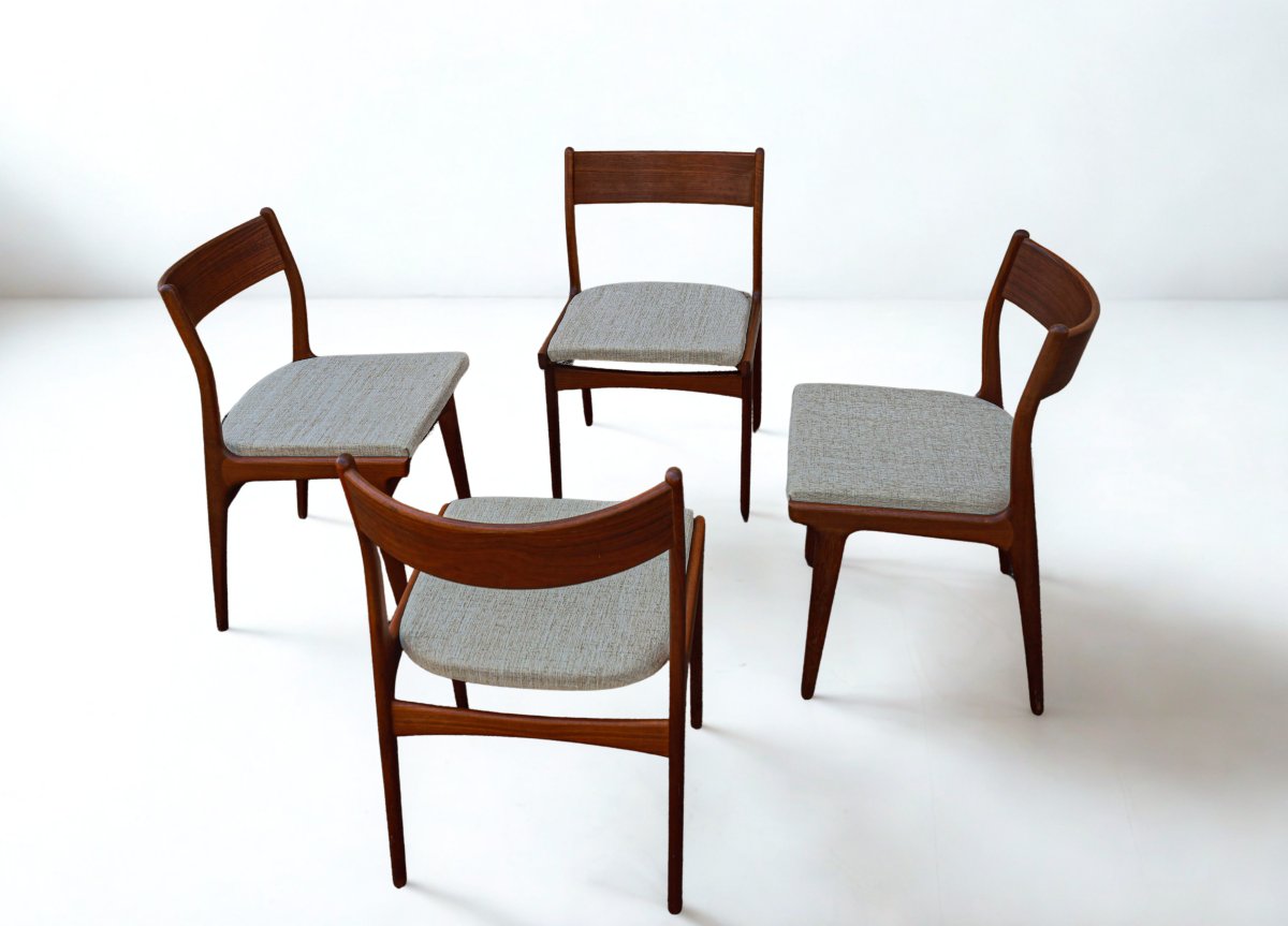 Série de 4 chaises en teck design scandinave Samcom B Johannes Andersen maison Bramin vintage-photo-3