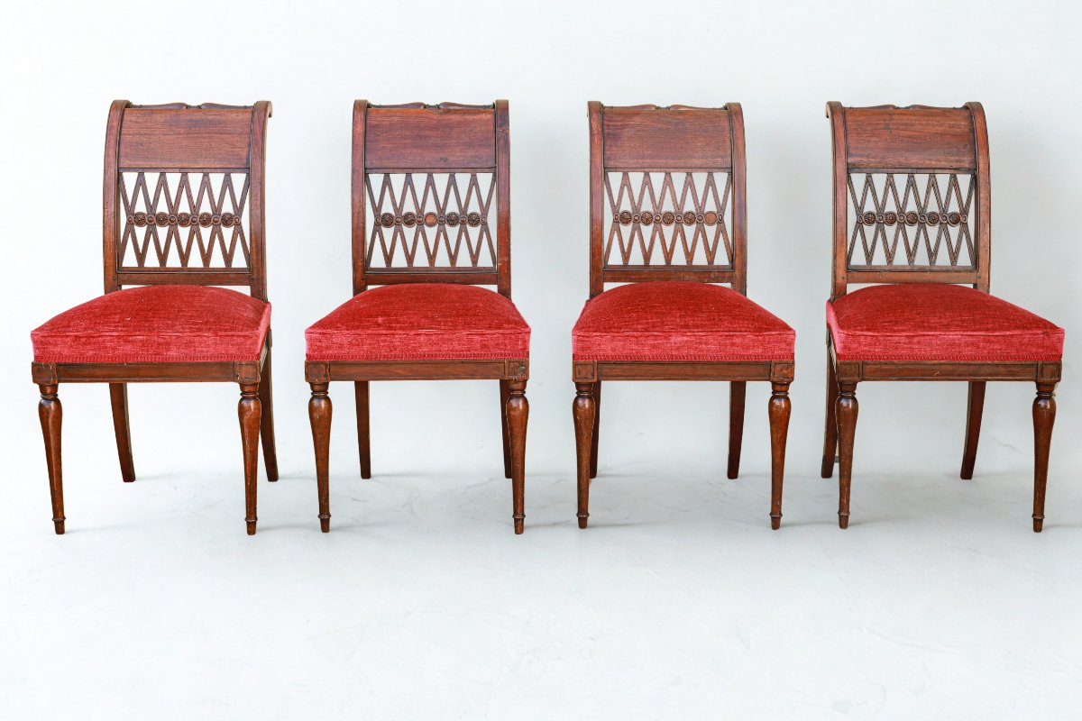 série de 4 chaises en acajou d'époque Directoire  19ème siècle attribuées à Jacob-photo-2