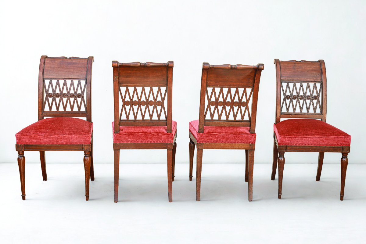 série de 4 chaises en acajou d'époque Directoire  19ème siècle attribuées à Jacob-photo-3