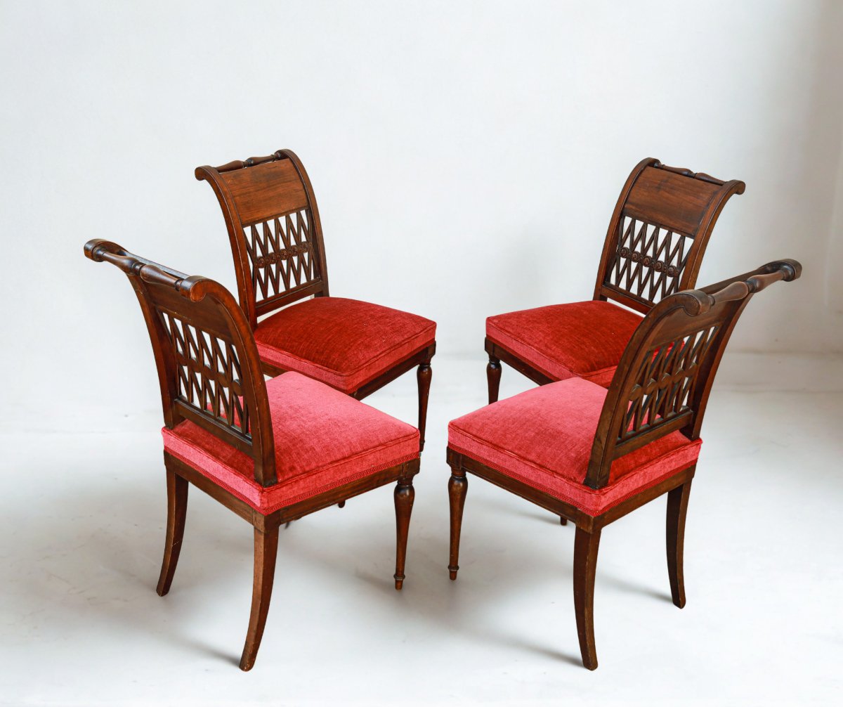 série de 4 chaises en acajou d'époque Directoire  19ème siècle attribuées à Jacob-photo-4