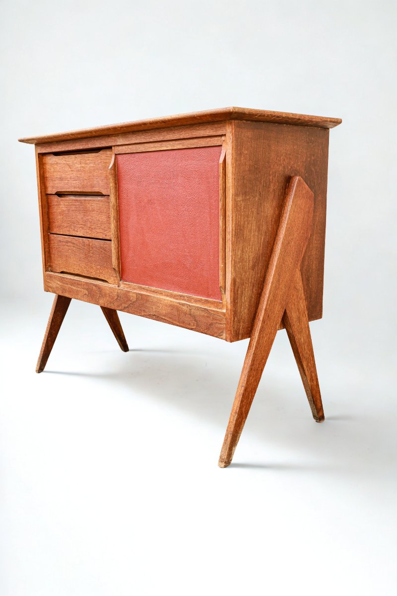 Petite enfilade chêne période reconstruction pieds compas vintage design 50