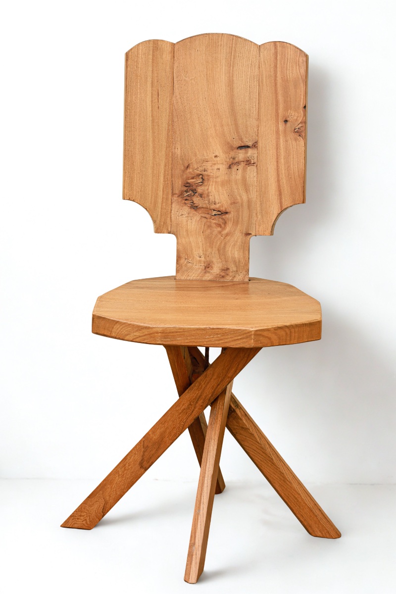 Rare chaise design en orme des ateliers Pierre Chapo maison Seltz -photo-2
