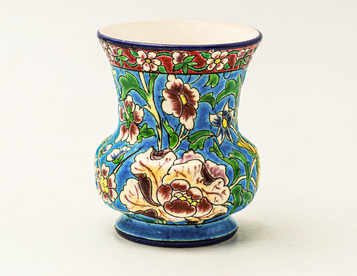Small Art Nouveau Longwy Enamel Vase-photo-2