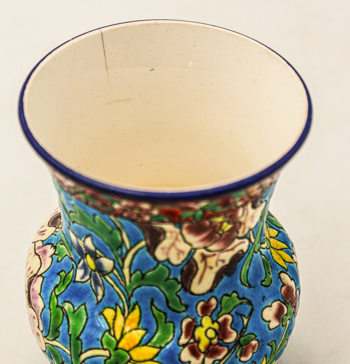 Small Art Nouveau Longwy Enamel Vase-photo-4