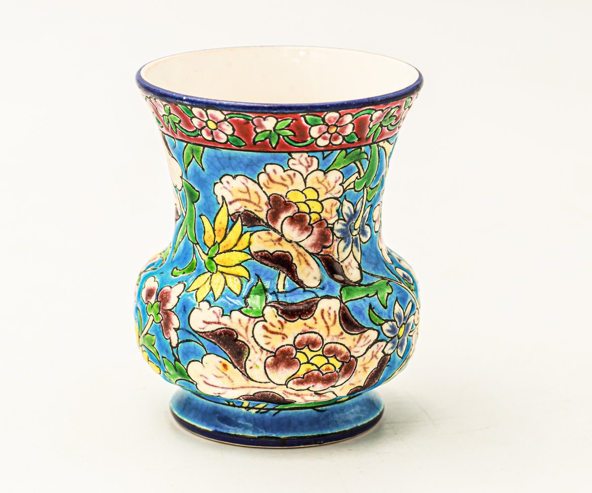 Small Art Nouveau Longwy Enamel Vase