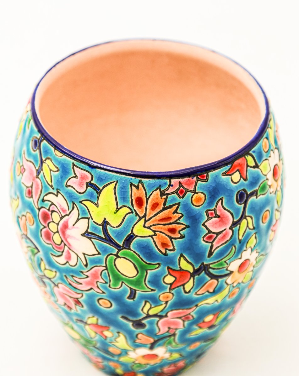 Vase en émaux de Longwy décor floral-photo-2