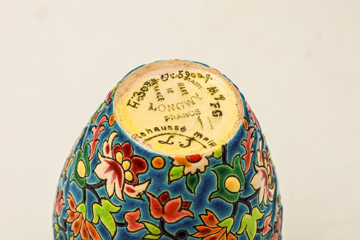 Vase en émaux de Longwy décor floral-photo-1