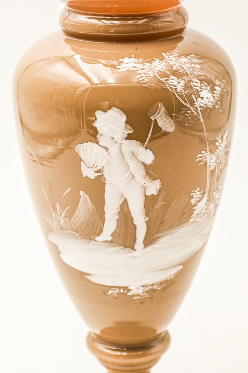 Mary Grégory Opaline Vase, Caramel Color, Napoleon III Style-photo-2