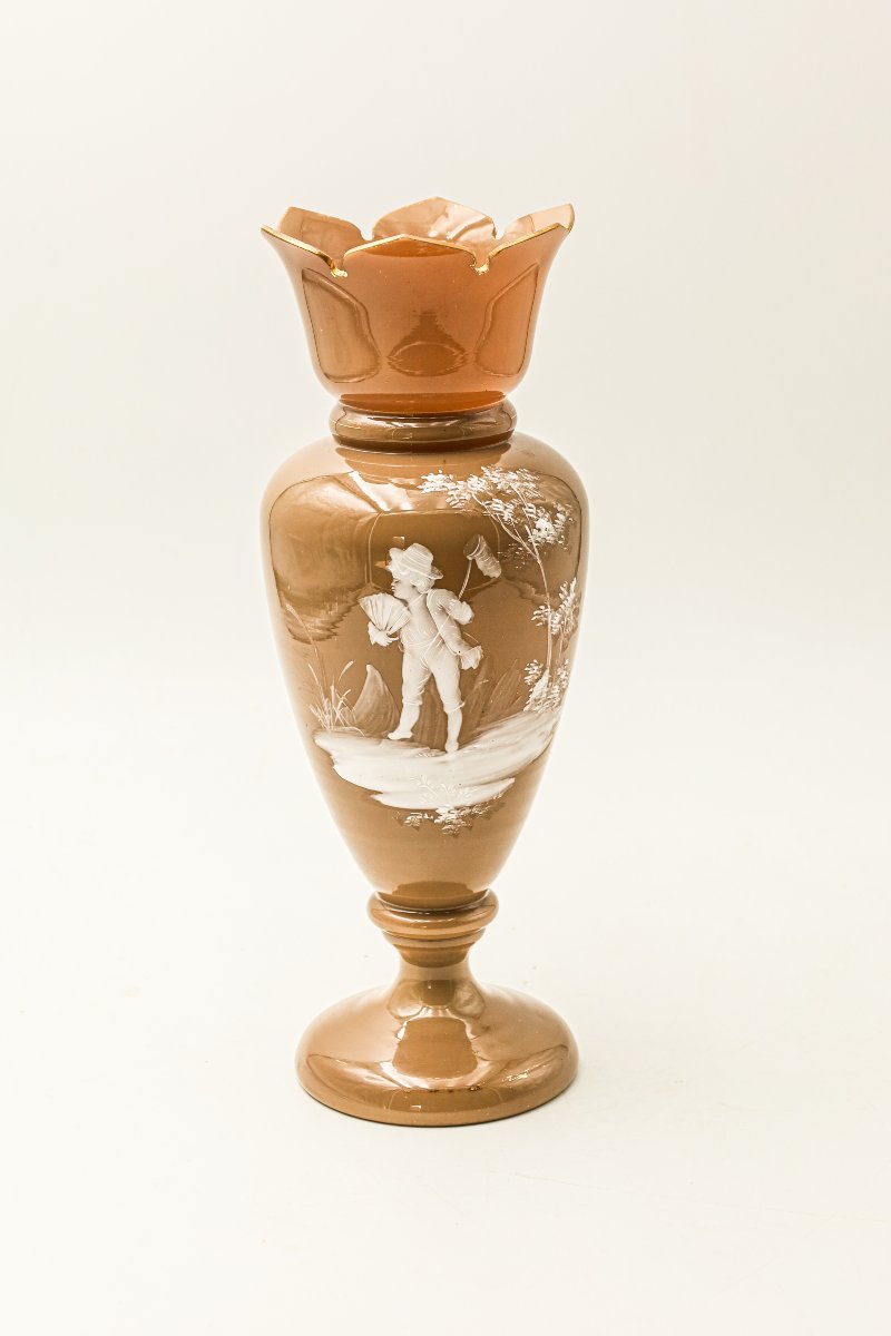 Mary Grégory Opaline Vase, Caramel Color, Napoleon III Style