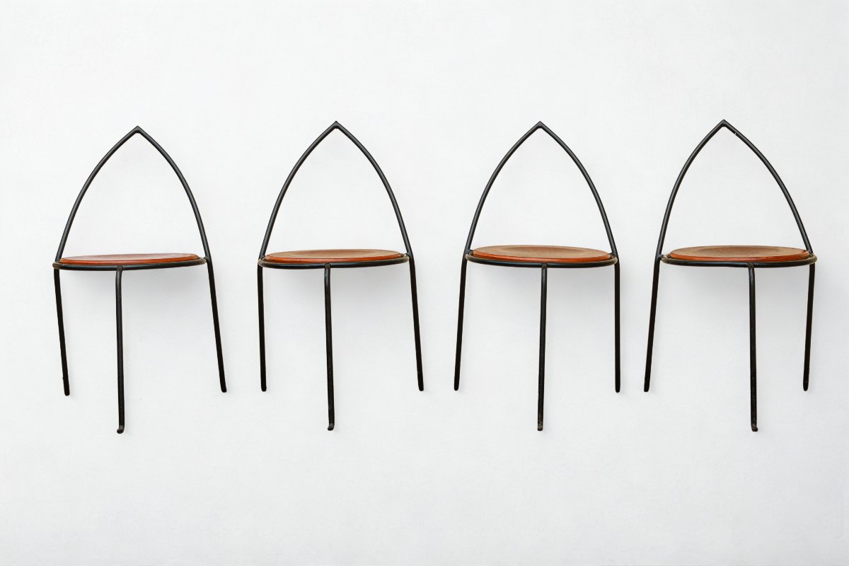 Série de 4 chaises design Eric Schmitt modèle orthodoxe vintage-photo-3