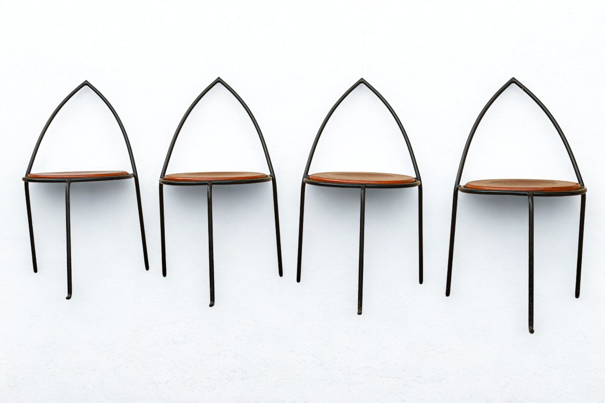 Série de 4 chaises design Eric Schmitt modèle orthodoxe vintage-photo-4