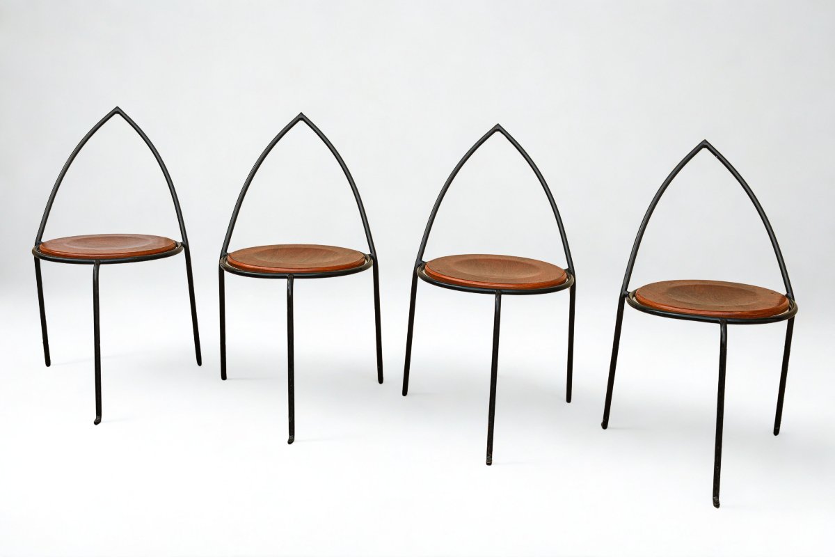 Série de 4 chaises design Eric Schmitt modèle orthodoxe vintage-photo-1