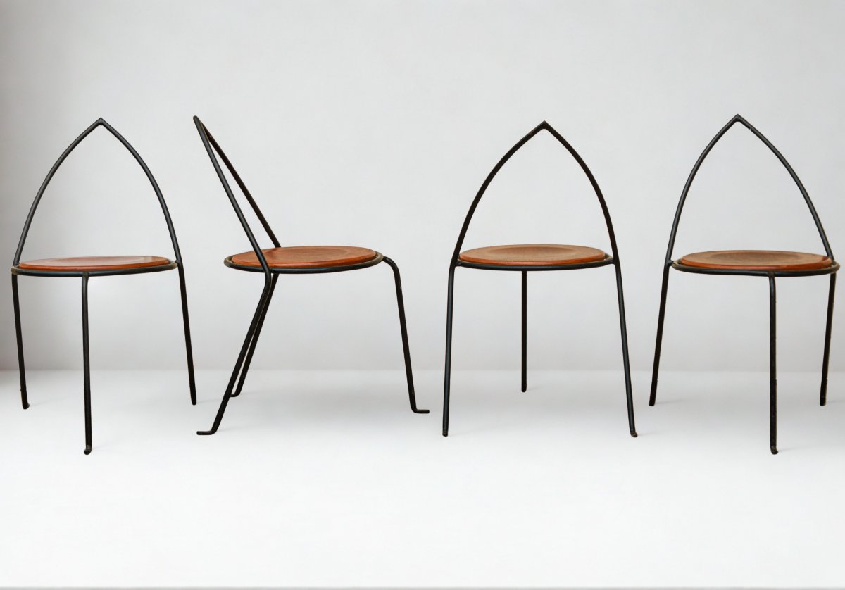 Série de 4 chaises design Eric Schmitt modèle orthodoxe vintage