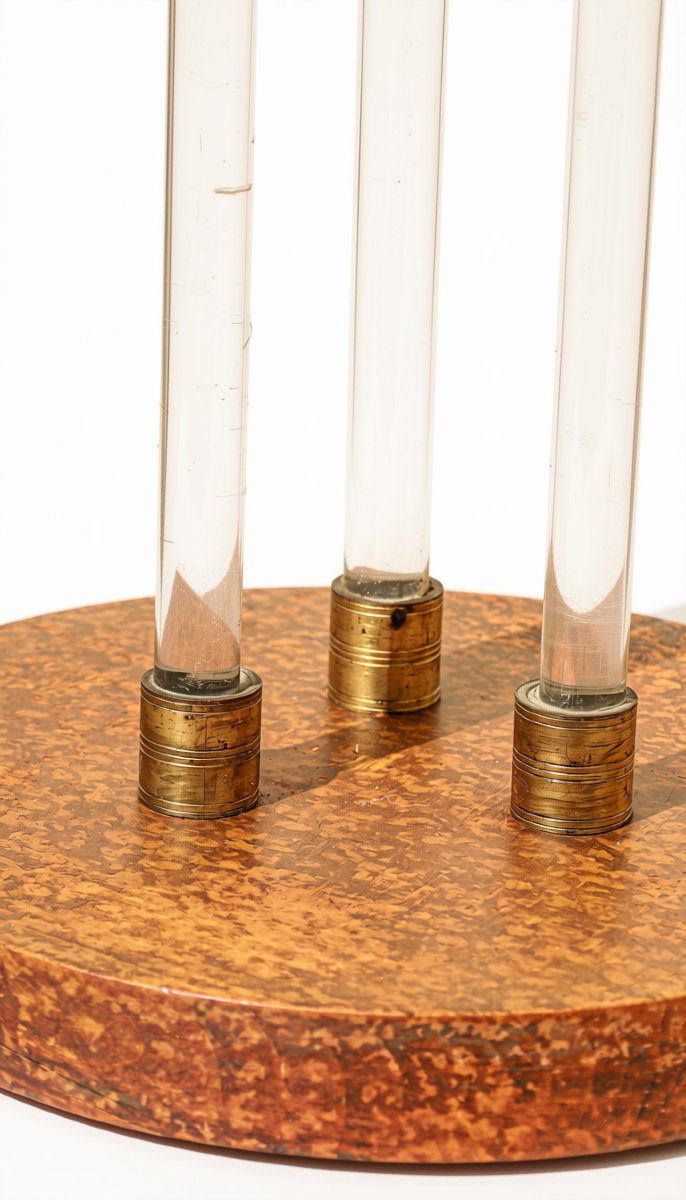 Modernist-style Jacques Adnet Side Table With Mirrored Top, Made Of Wood, Glass, And Brass-photo-3
