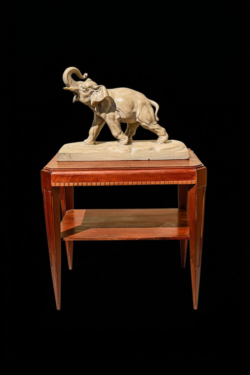Guéridon table d'appoint Art Déco pieds fuselés bois précieux -photo-2