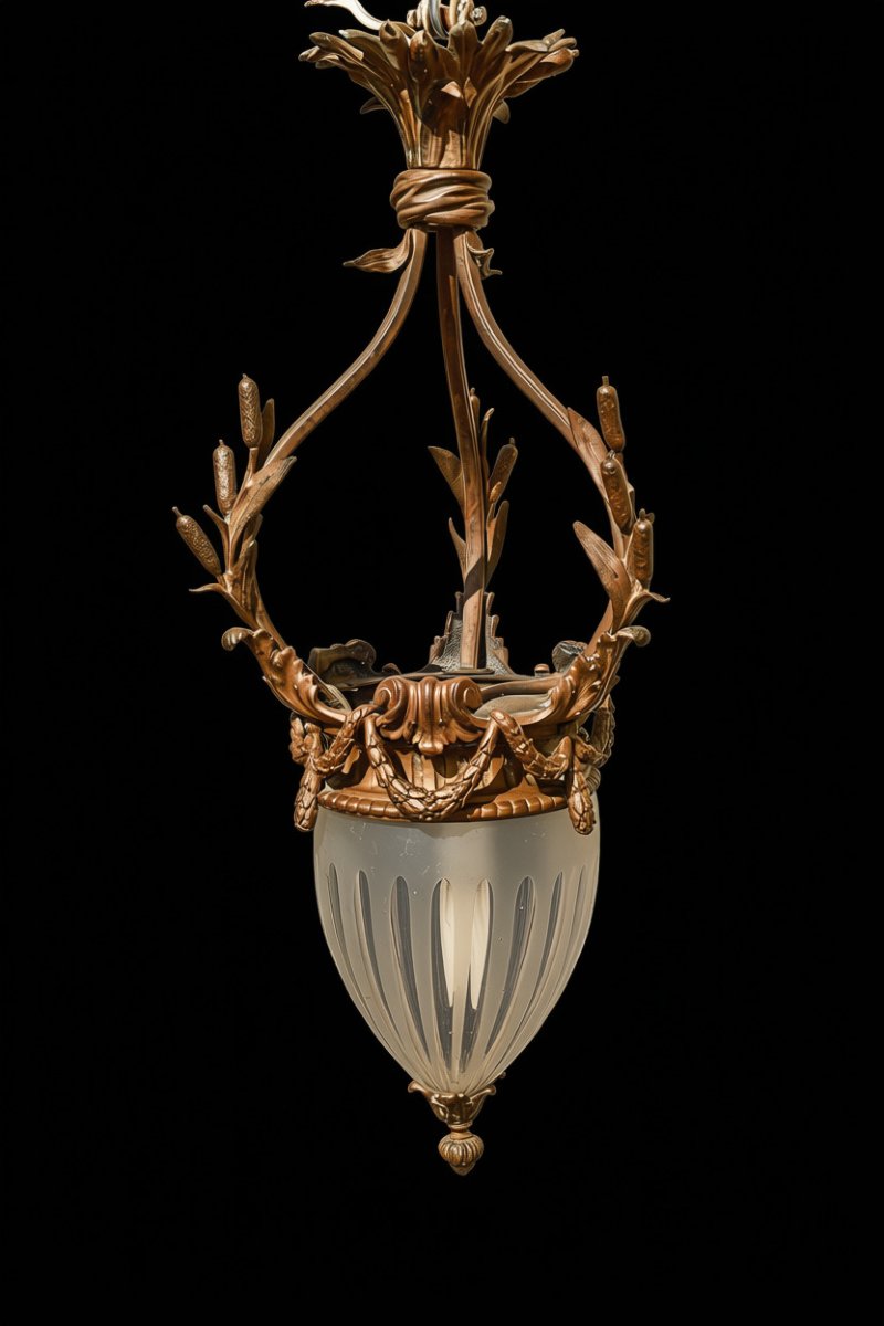 19th-century Louis XVI-style Bronze And Crystal Teardrop-shaped Hall Lantern -photo-1
