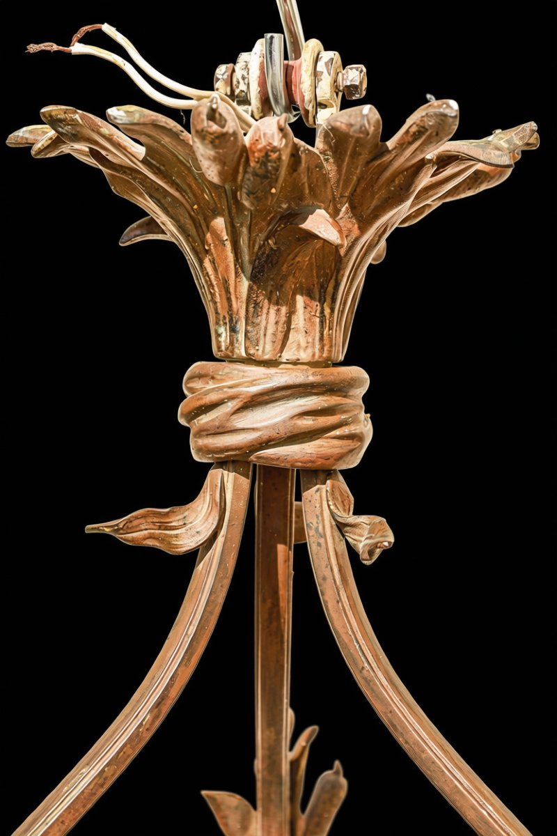 19th-century Louis XVI-style Bronze And Crystal Teardrop-shaped Hall Lantern -photo-2
