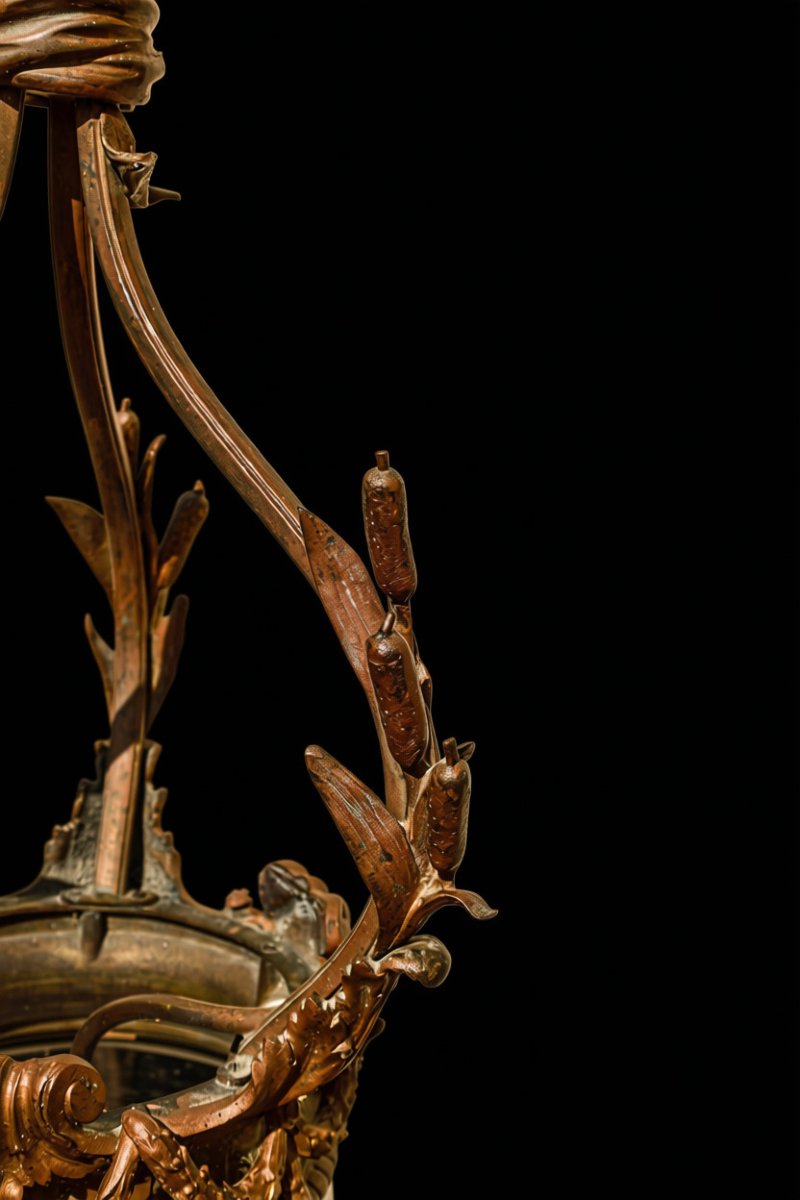 19th-century Louis XVI-style Bronze And Crystal Teardrop-shaped Hall Lantern -photo-4