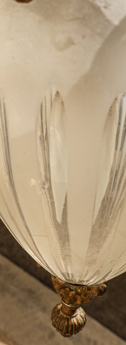 19th-century Louis XVI-style Bronze And Crystal Teardrop-shaped Hall Lantern -photo-5
