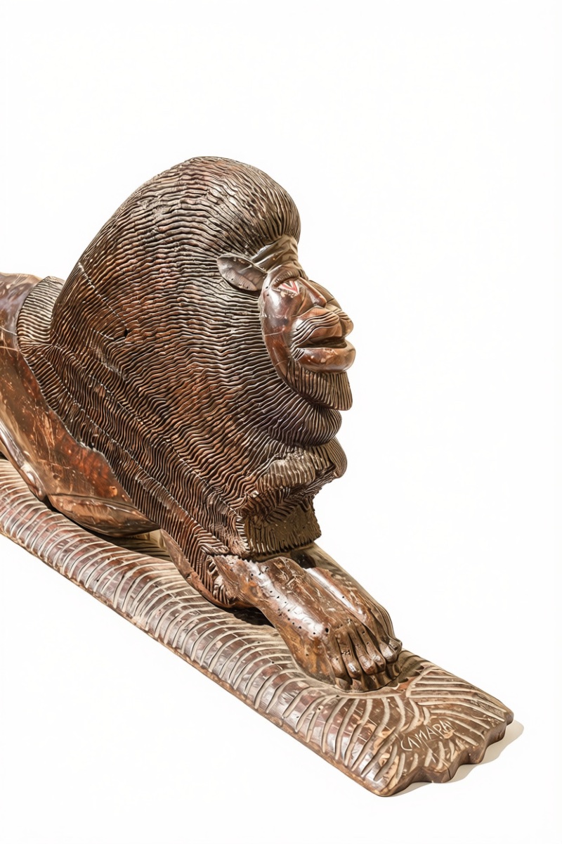Grande sculpture bois art africain Sénégal brutaliste -photo-3