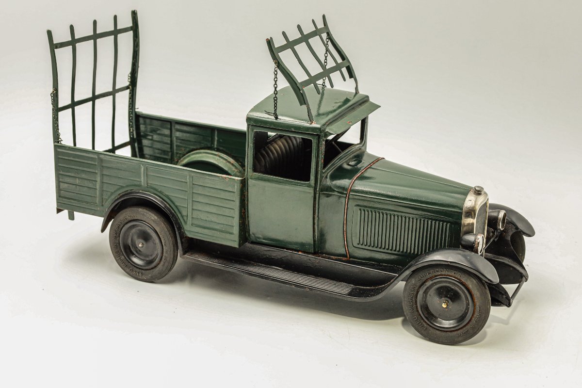 1930s André Citroën Toy Truck, Green, Made Of Sheet Metal-photo-4
