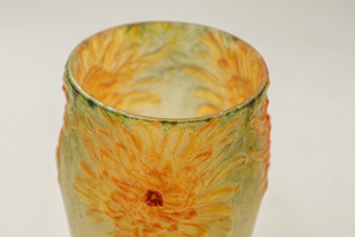 Vase en pâte de verre modèle Chrysanthèmes pâte de verre jaspée Gabriel Argy Rousseau -photo-3