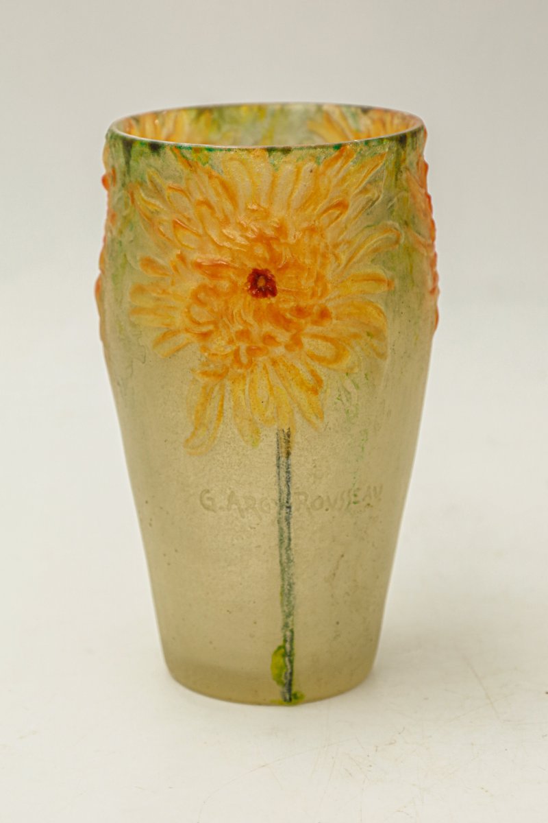 Vase en pâte de verre modèle Chrysanthèmes pâte de verre jaspée Gabriel Argy Rousseau -photo-2